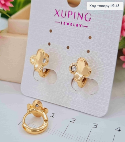 Серьги кольца, "Четырехлистник" с камешком, 1,1см, Xuping 18К 119148 фото 1