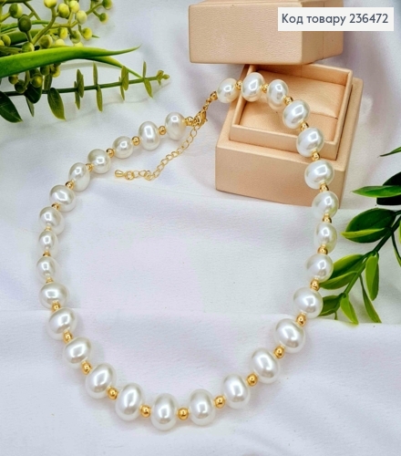 Біжутерія на шию з Перламутрових овальних бусин, розмір 39+5см 236472 фото 2