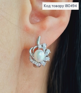 Серьги родированые с жемчужинкой и камнями  Xuping  180494 фото