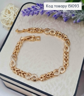 Браслет плетения пластины Листочки и Бесконечность с Камешками, длина 17,5+1,5см, Xuping 18K 151093 фото