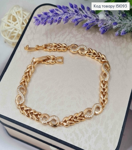 Браслет плетения пластины Листочки и Бесконечность с Камешками, длина 17,5+1,5см, Xuping 18K 151093 фото 1