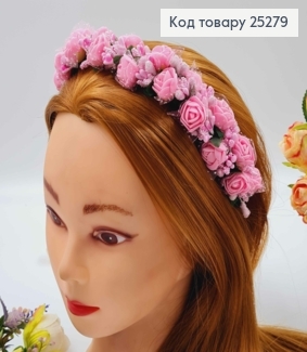 Обруч - віночок РОЖЕВІ квіти, основа - метал, ручна робота, Україна 25279 фото