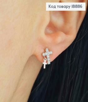 Серьги родованные гвозди "Крестики" украшены Блестящими камешками, 0,8*0,6см, Xuping 181886 фото