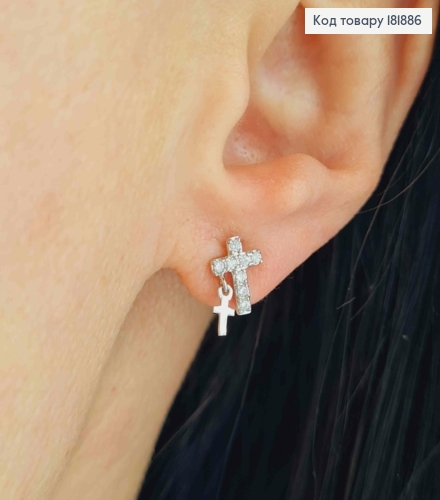 Серьги родованные гвозди "Крестики" украшены Блестящими камешками, 0,8*0,6см, Xuping 181886 фото 1