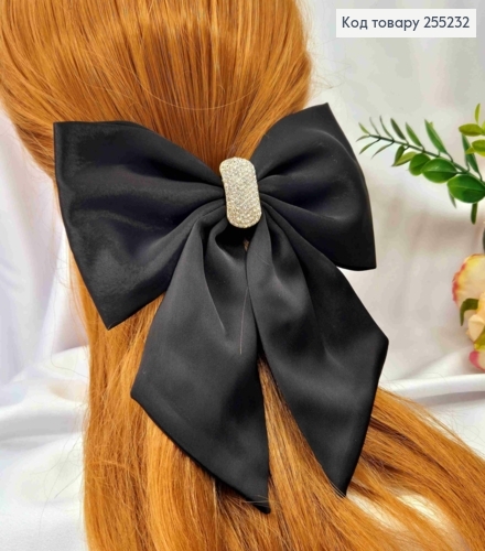 Бант с камешками, ЧЕРНЫЙ, атласный, на заколке автоматик, размер 16*16см. 255232 фото 1