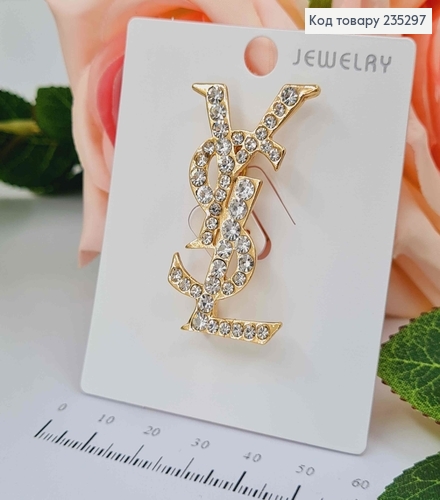 Брошь "Ив Сен Лоран" ЗОЛОТОГО цвета в камнях, 4,5*2см 235297 фото 1