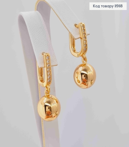 Сережки прикрашені камінцями з підвісною Кулькою,  1,5+1см, англійська застібка, XUPING 18K 119118 фото 1