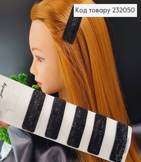 Заколка Тік - так прямокутна 7 см  чорна з камінцями 232050 фото