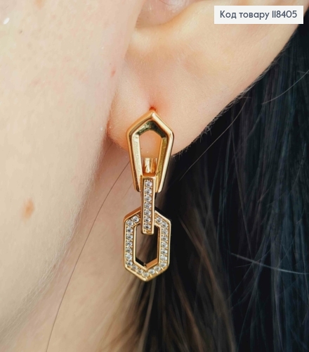 Сережки "Стильні" прикрашені Яскравими камінцями, 2,6см, англійська застібка, Xuping 18К 118405 фото 3