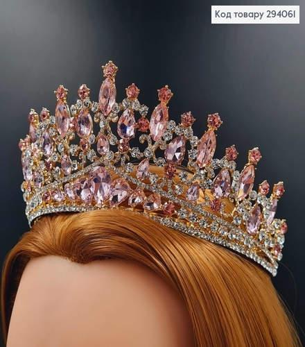 Тиара под золото, "Венеция" с розовыми камешками. 294061 фото 2