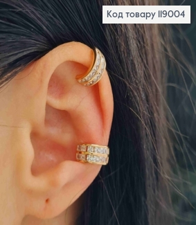 Серьги кафы на хрящик уха украшены Блестящими камешками в два ряда, ширина 0,6см, XUPING 18K 119004 фото
