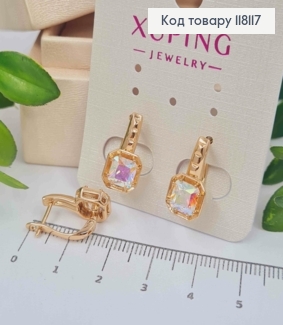 Серьги с Большим Блестящим камнем Хамелеоном, 1,7см, англ. зам., XUPING 18K 118117 фото