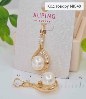 Кулон "Капелька" украшен жемчужкой и блестящими камнями, 2,7см, Xuping 18К. 141048 фото