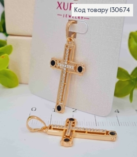 Крестик украшен Блестящими камешками и Черной эмалью по краям, 3*1,8см, Xuping 18К 130674 фото