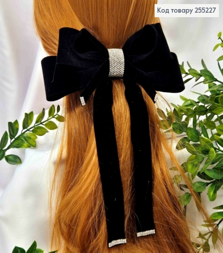 Бант с камешками, ЧЕРНЫЙ, бархатный, на заколке автоматик, размер 17*20см 255227 фото 1