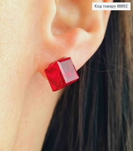 Серьги гвоздики с Красным камнем Сваровски Хамелеон, 1,2 см, Xuping 181892 фото 1