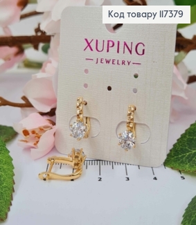 Серьги "Сияние" с ярким Прозрачным камнем, длина 1,4см, англ застежка, XUPING 18K 117379 фото