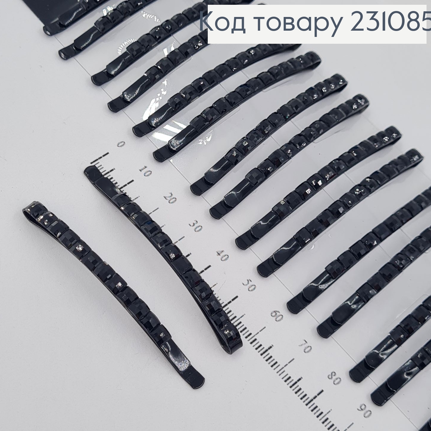 Невидимка металл 6,7 см черная с камнями 20 шт / уп цена за уп. 231085 фото 2