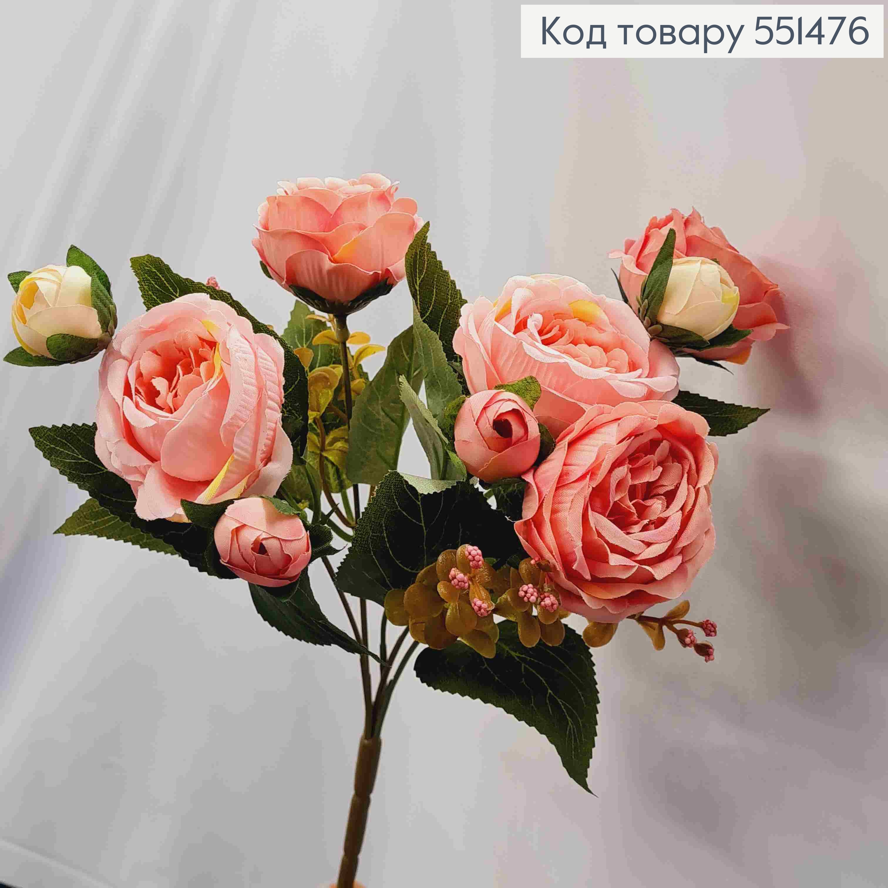 Штучна композиція Піоновидні Троянди, РОЖЕВОГО кольору, 5 гілочок на металевому стержні, висота 30см 551476 фото 2