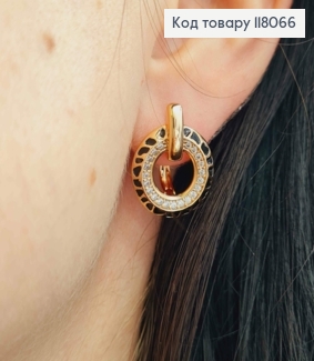 Серьги "Фантазия" с Черной эмалью и камешками, 1,9см, английская застежка, Xuping 18К 118066 фото