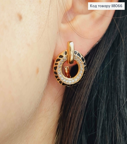 Серьги "Фантазия" с Черной эмалью и камешками, 1,9см, английская застежка, Xuping 18К 118066 фото 1