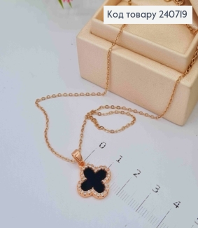 Цепочка медного цвета, с подвеской Van Cleef с черной эмалью, 40+5см, сталь Stainless Steel 240719 фото