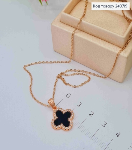 Цепочка медного цвета, с подвеской Van Cleef с черной эмалью, 40+5см, сталь Stainless Steel 240719 фото 1