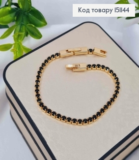 Браслет из черных камней в один ряд, ширина 3мм, дл. 17+2см, Xuping 18K 151144 фото