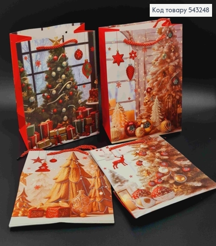 Пакет бумажный с принтом "Новогодние Елки", 23*18*10см, в ассортименте 543248 фото 1