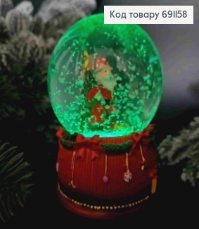 Новорічна Снігова Куля (світиться), скляна на керамічній основі, "САНТА з МАЛЮКОМ", вис11см, діа.8см 691158 фото