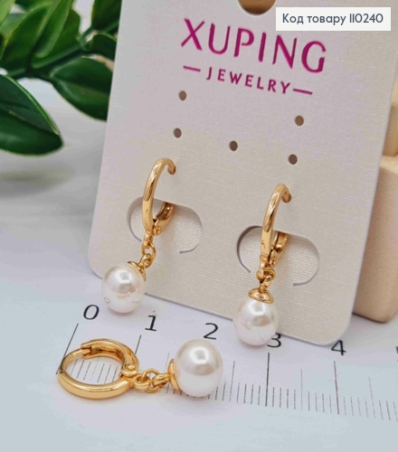 Сережки кільця з підвісною Перлинкою, розмір 1,1+0,7м, Xuping 18K 110240 фото 2