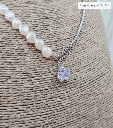 Підвіска на шию, комбінована, з підвіскою камінцем та перлинками, та емблемою "Фешн", довж. 45+5см 236361 фото 2