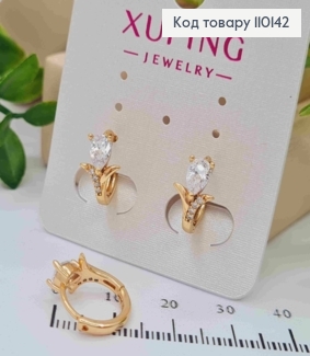 Сережки кільця з Блискучим каменем, діаметр 1,3см, Xuping 18К 110142 фото