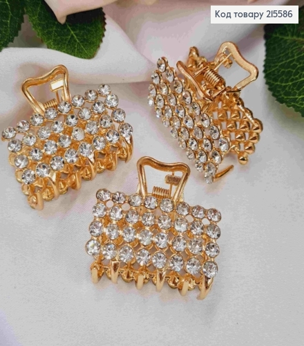 Краб металл "Прямоугольный", 3,7см в камнях, золотого цвета 215586 фото 1