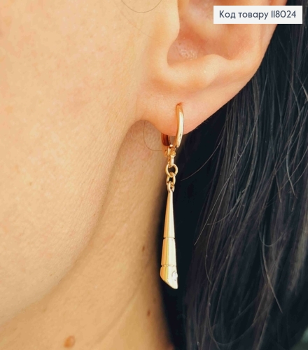 Серьги кольца (1,1см) с подвижной подвеской с камешком, 2,3см, Xuping 18K 118024 фото 2