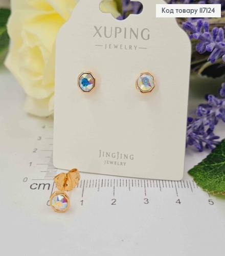 Серьги гвоздики, многогранники с перламутровым камешком Сваровски, 5мм, Xuping 18K 117124 фото 1