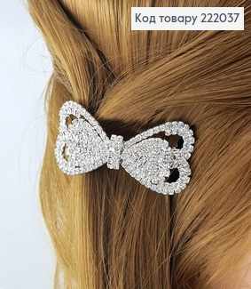 Заколка автомат металл серебро с камнями 6,5 см 222037 фото