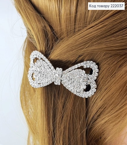 Заколка автомат металл серебро с камнями 6,5 см 222037 фото 1