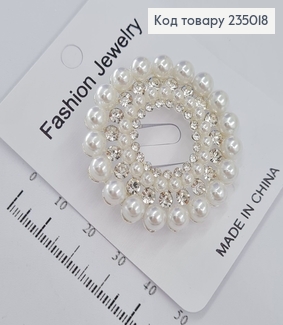 Брошь металл Круг с камнями и жемчугом 235018 фото