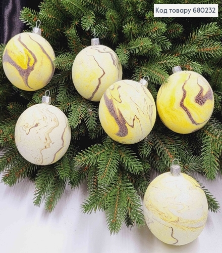 НАБОР Игрушка шар 80мм ПЛАНЕТА, цвет ЖЕЛТЫЙ из КАПУЧИНО, 6ШТ, Украина 680232 фото 1