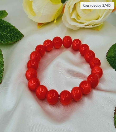 Браслеты с красными бусинами, на резинке. 274131 фото 1
