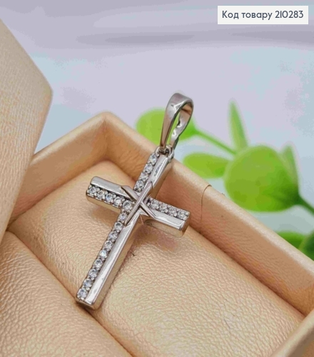 Крестик родованный украшен блестящими камешками, размер 2,5*1,6см, Xuping 210283 фото 1