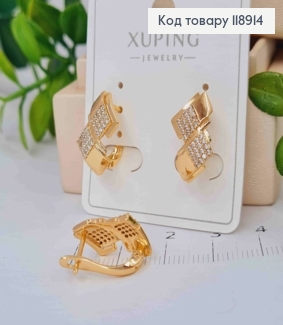 Сережки "Фігурні" з Блискучими камінцями, 1,6см, англійська застібка, Xuping 18K 118914 фото