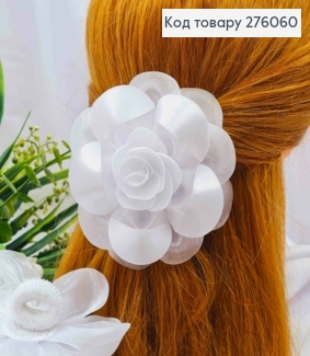 Бант БЕЛЫЙ "Цветок", на резинке, ткань органза+атлас, размер 11см 276060 фото