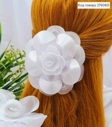 Бант БЕЛЫЙ "Цветок", на резинке, ткань органза+атлас, размер 11см 276060 фото 1