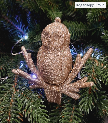 Новогодняя фигура СОВА блеск, цвет ПУДРА, 10*9см, Украина 612565 фото 1