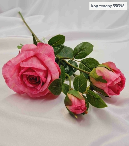 Искусственная ветвь Розы, Нежно-Розового цвета, 2 цветочка и 1 бутоны, высотой 66см 551398 фото 1