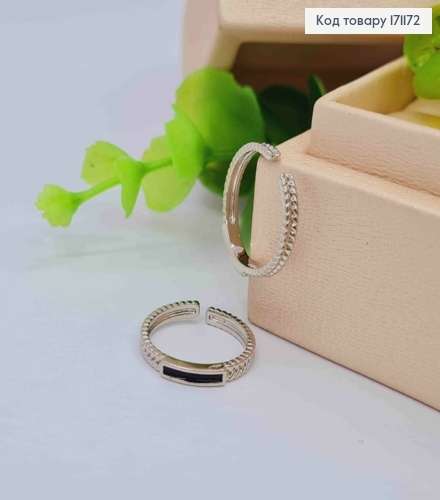 Кольцо родованное на фаланге Косичка с черной эмалью, Xuping 18К. 171172 фото 1