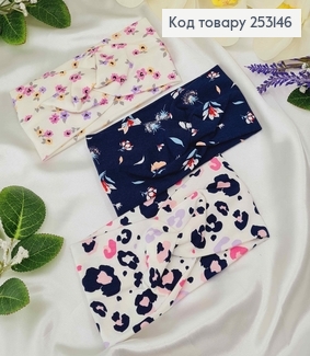 Повязка чалма, трикотаж детская-малыш, Цветочный принт в ассорт., 16*8,5см, ручная работа, Украина. 253146 фото