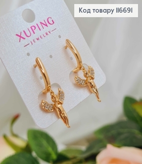 Серьги с подвесками Ангелочки в камешках, 1,6см, Xuping 18К 116691 фото